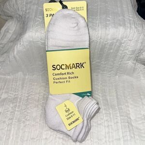 SOCMAK Ladies 3pk White Cushion Low Cut Comfort Rich Cotton Blend Ankle Socks